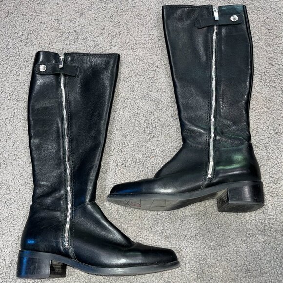 AQUATALIA Geovanna Black Leather Knee High Side Zip Boots - EUC - Women's 8.5 - Picture 2 of 15
